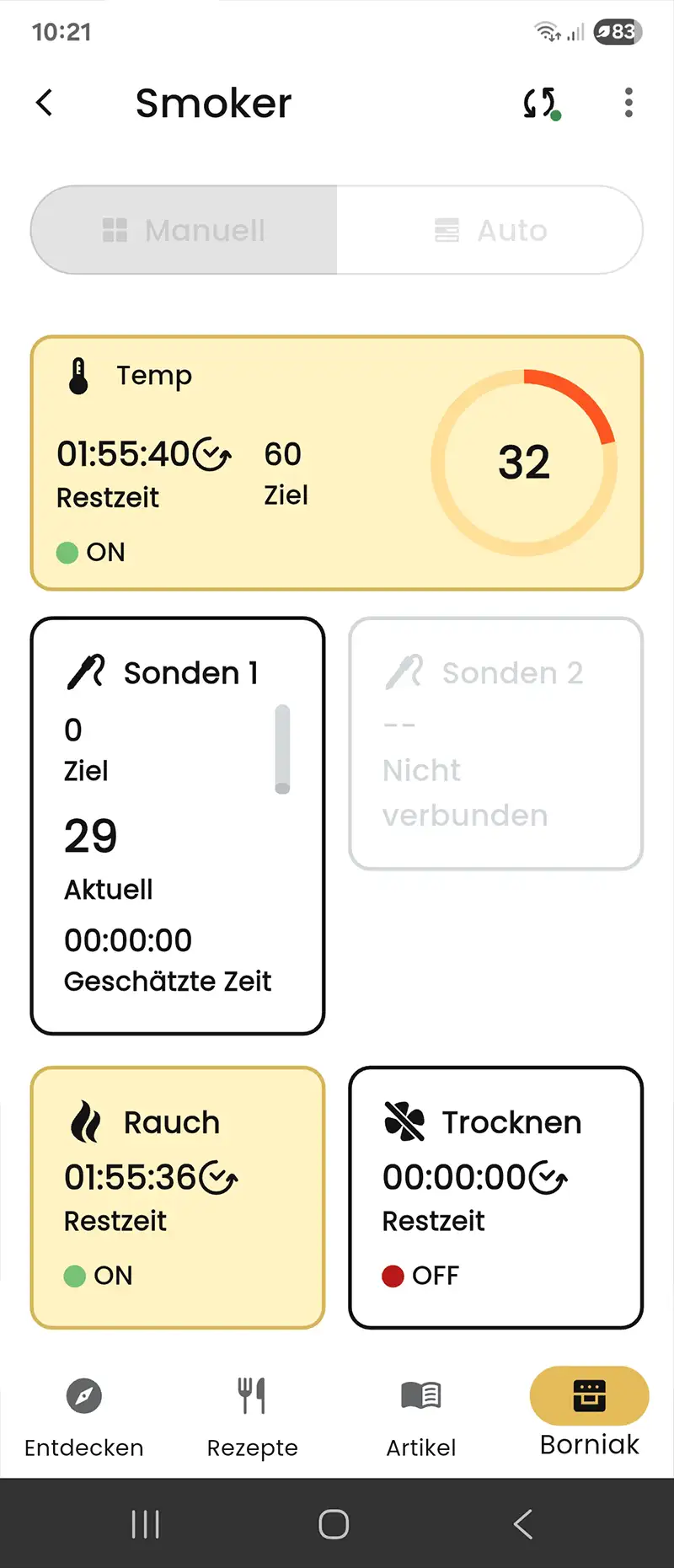 Ansicht des manuellen Modus – Hauptbildschirm