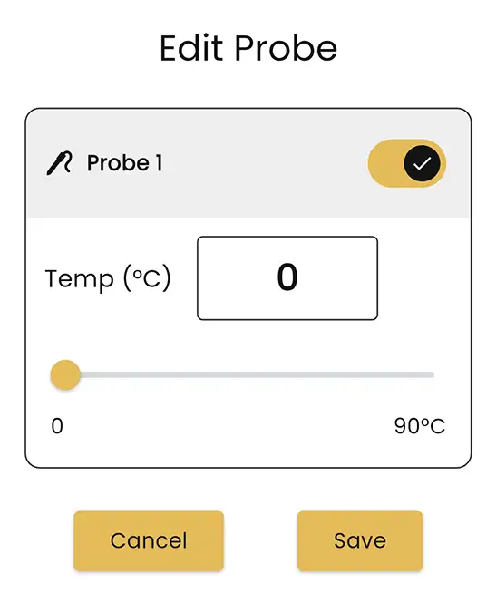 Probe 1 – setting the target temperature