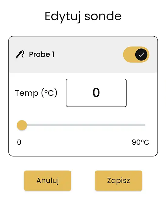 Sonda 1 – ustawianie temperatury
