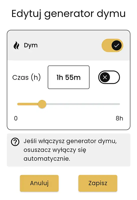Generator dymu – ustawianie czasu pracy
