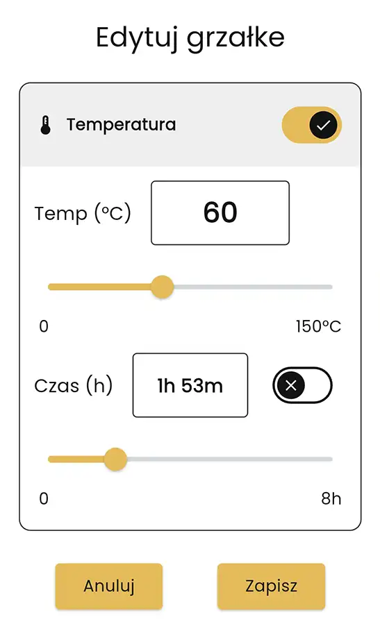 Ustawienie temperatury i czasu w trybie manualnym