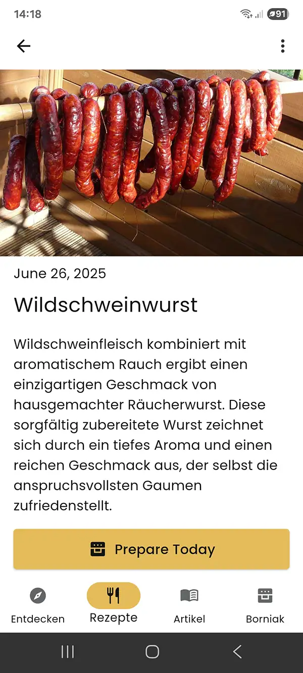 Rezeptkarte – Beschreibung und Schaltfläche Heute zubereiten
