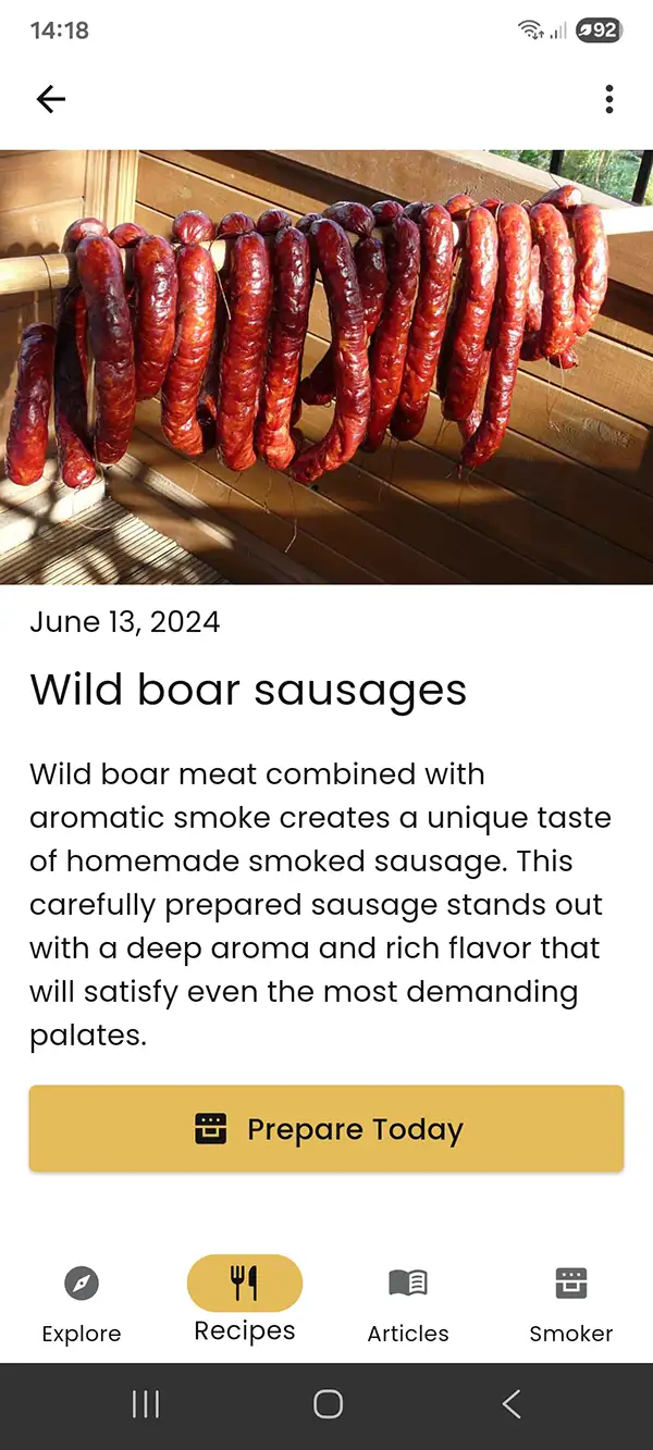 Recipe card – description and Cook today button