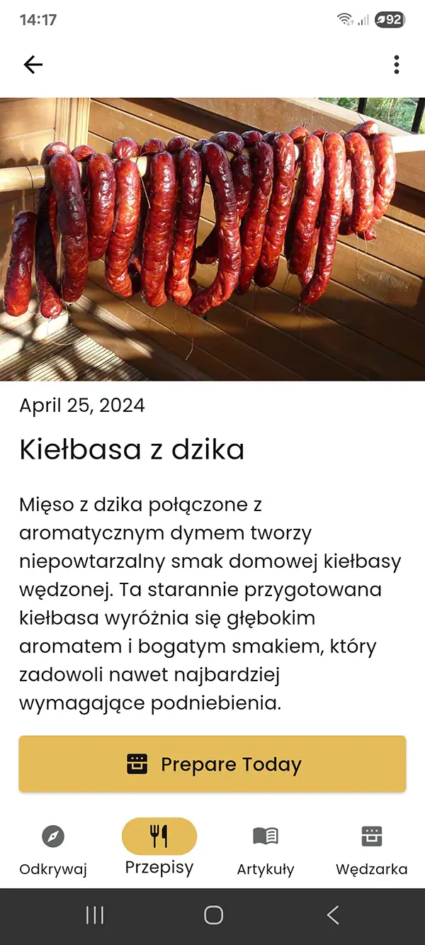 Karta przepisu – opis i przyciski Przyrządź dzisiaj oraz Dodaj