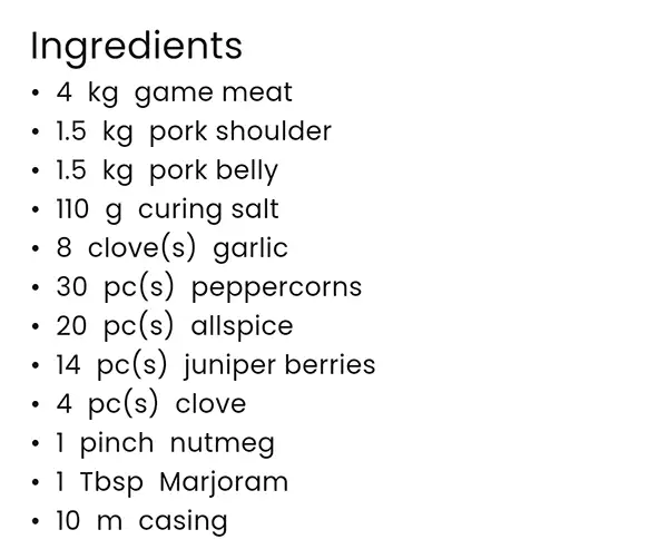 Ingredients – add to shopping list