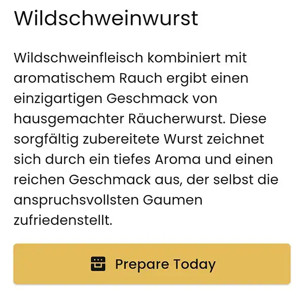 Rezeptbeschreibung und Aktionsschaltfläche