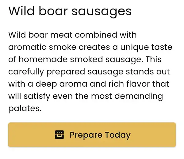 Recipe description and action button