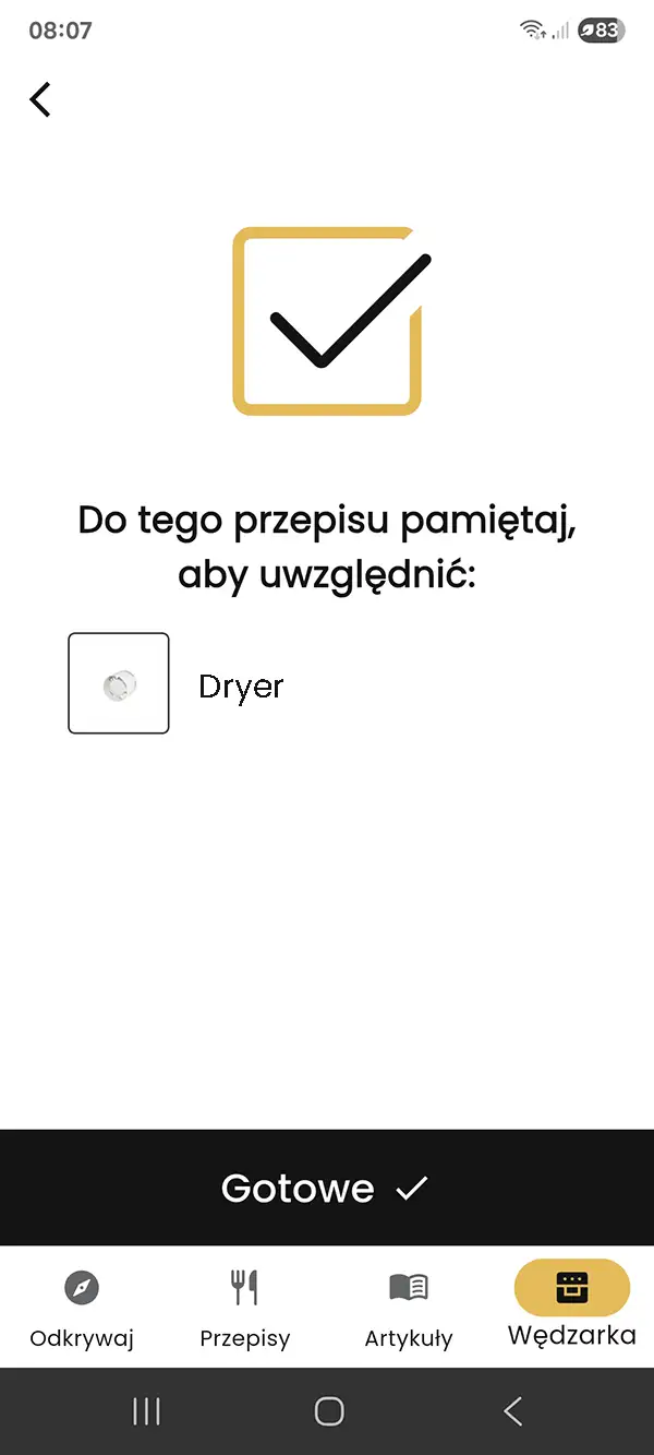 Lista akcesoriów wymaganych do przepisu