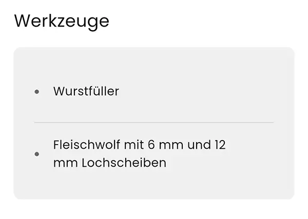 Werkzeugliste für das Rezept