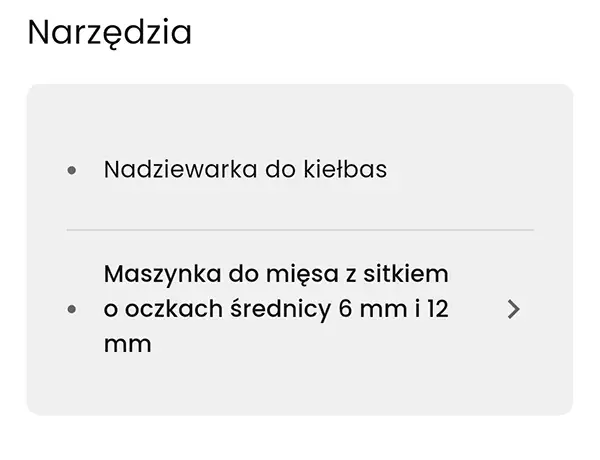 Lista narzędzi wymaganych do przepisu