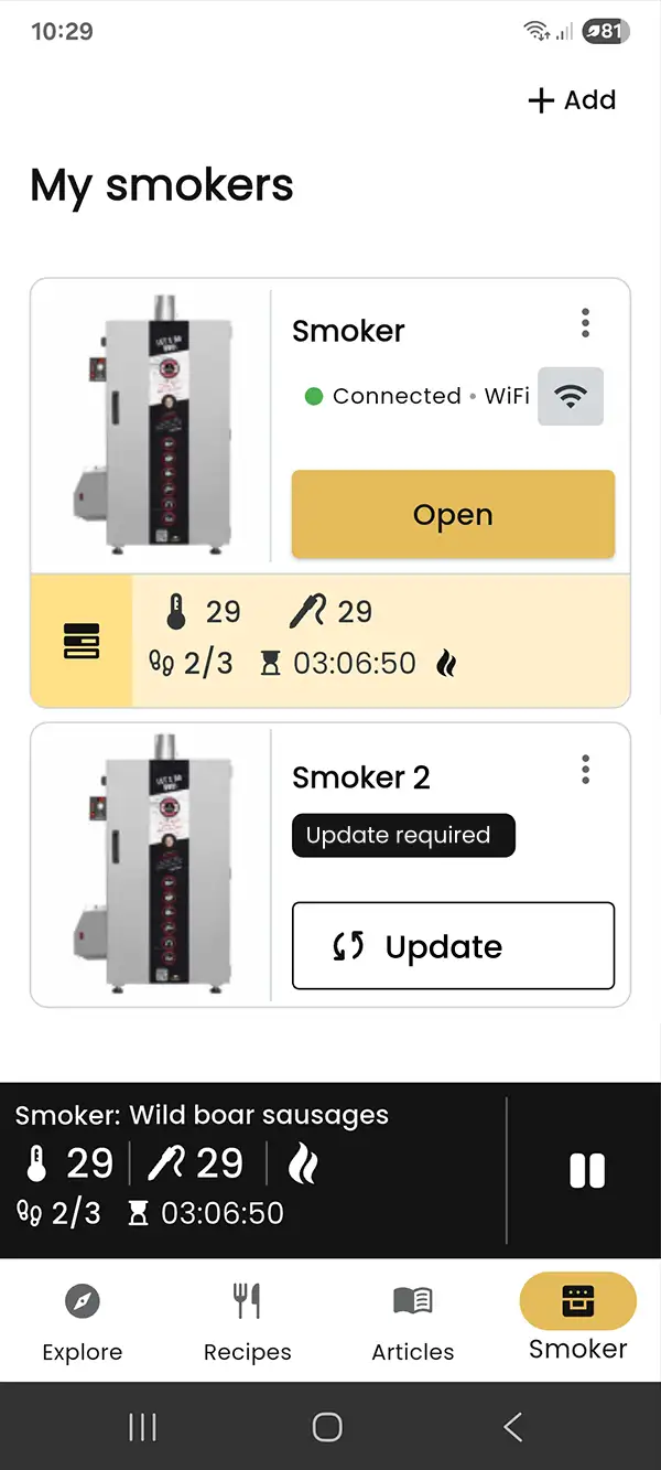 Smoker panel – device list