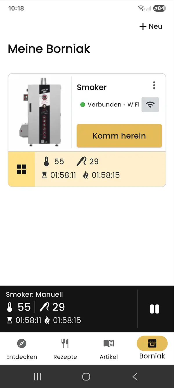 Räucherofen-Panel – Statusleiste