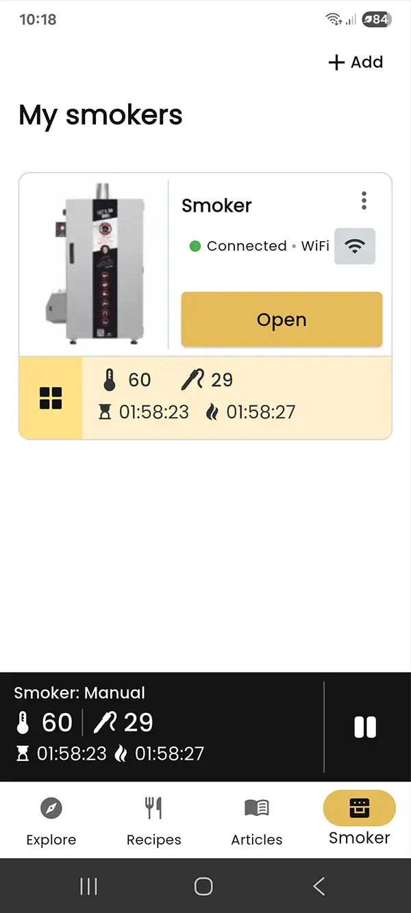 Smoker panel – status bar