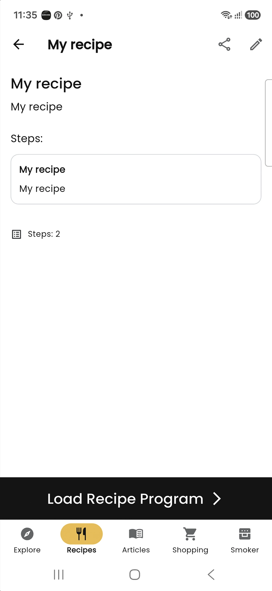 Recipe view with the edit option