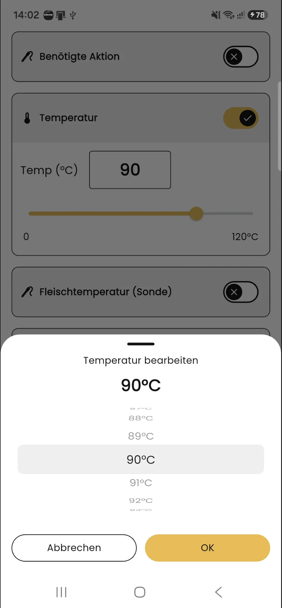 Temperatur einstellen