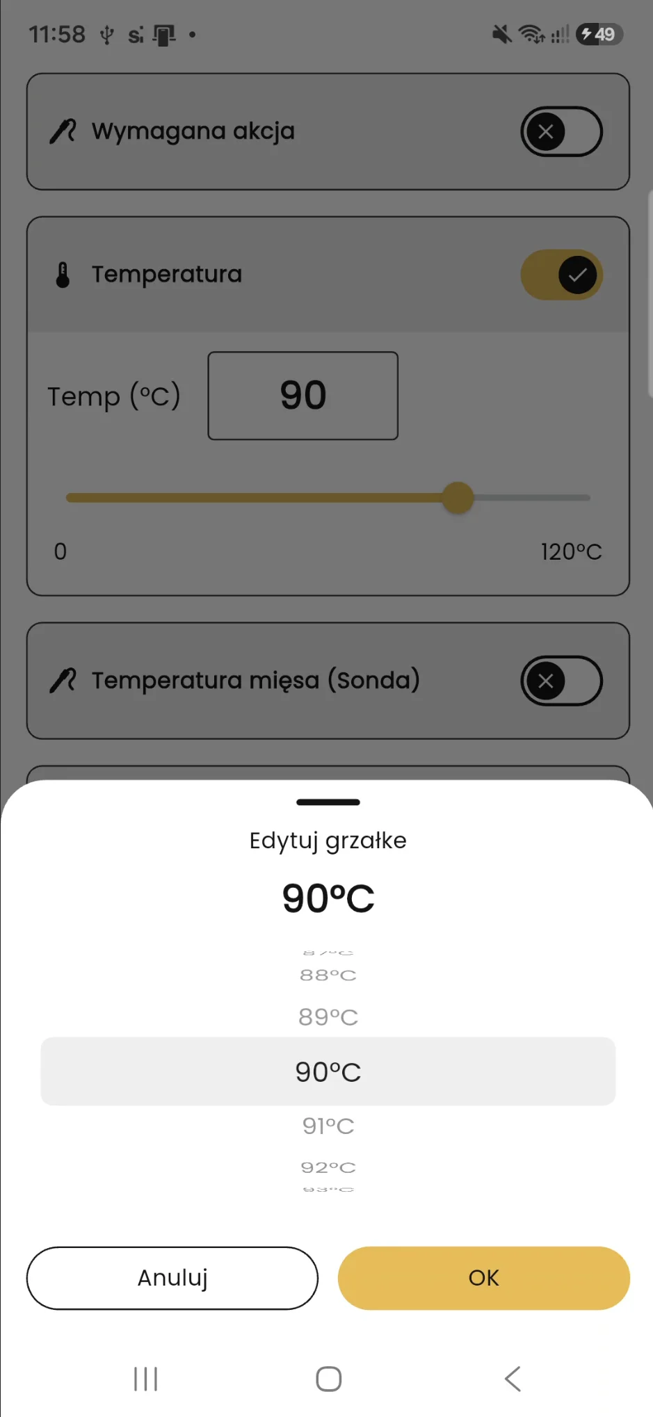 Ustawienie temperatury