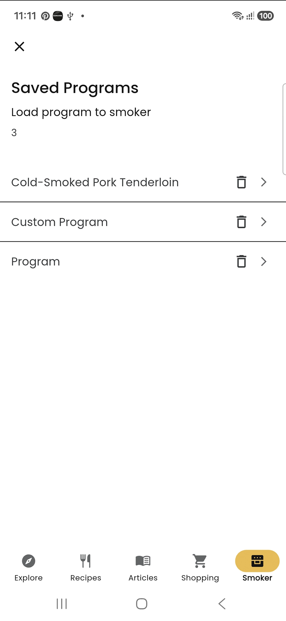 Saved programs list in BORCOOK