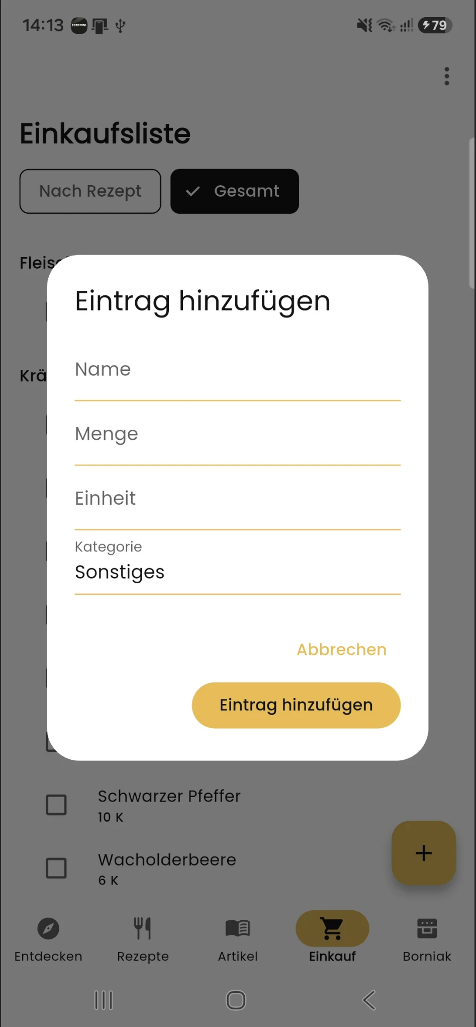 Artikel manuell zur Einkaufsliste hinzufügen