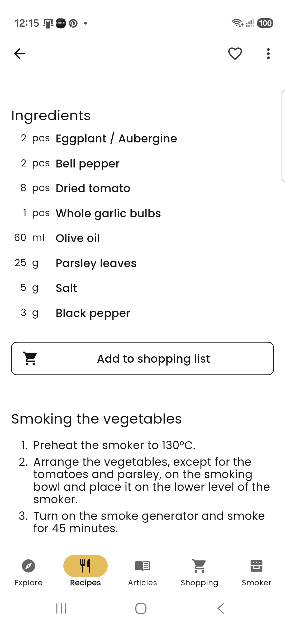 Adding recipe ingredients to the shopping list