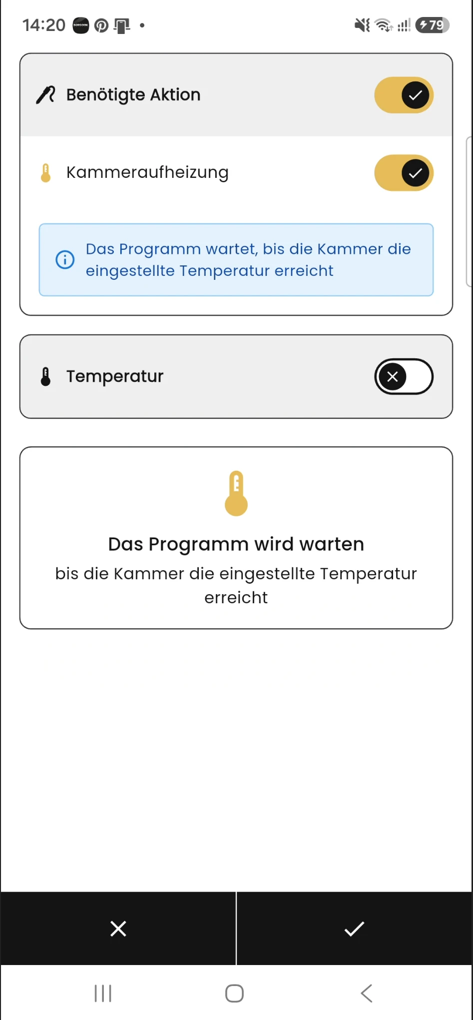 Erforderliche Aktion und Vorheizen