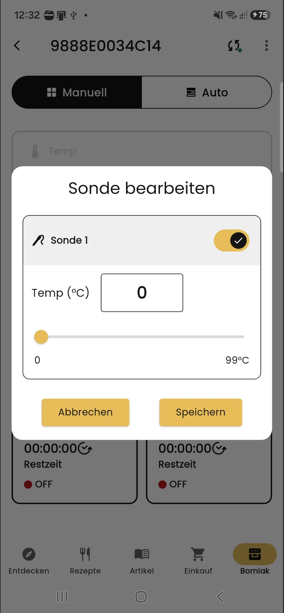 Sondentemperatur einstellen