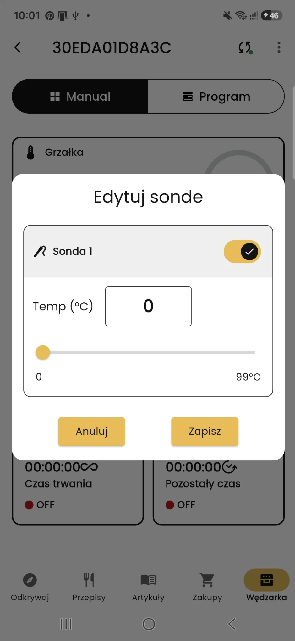 Ustawienie temperatury sondy