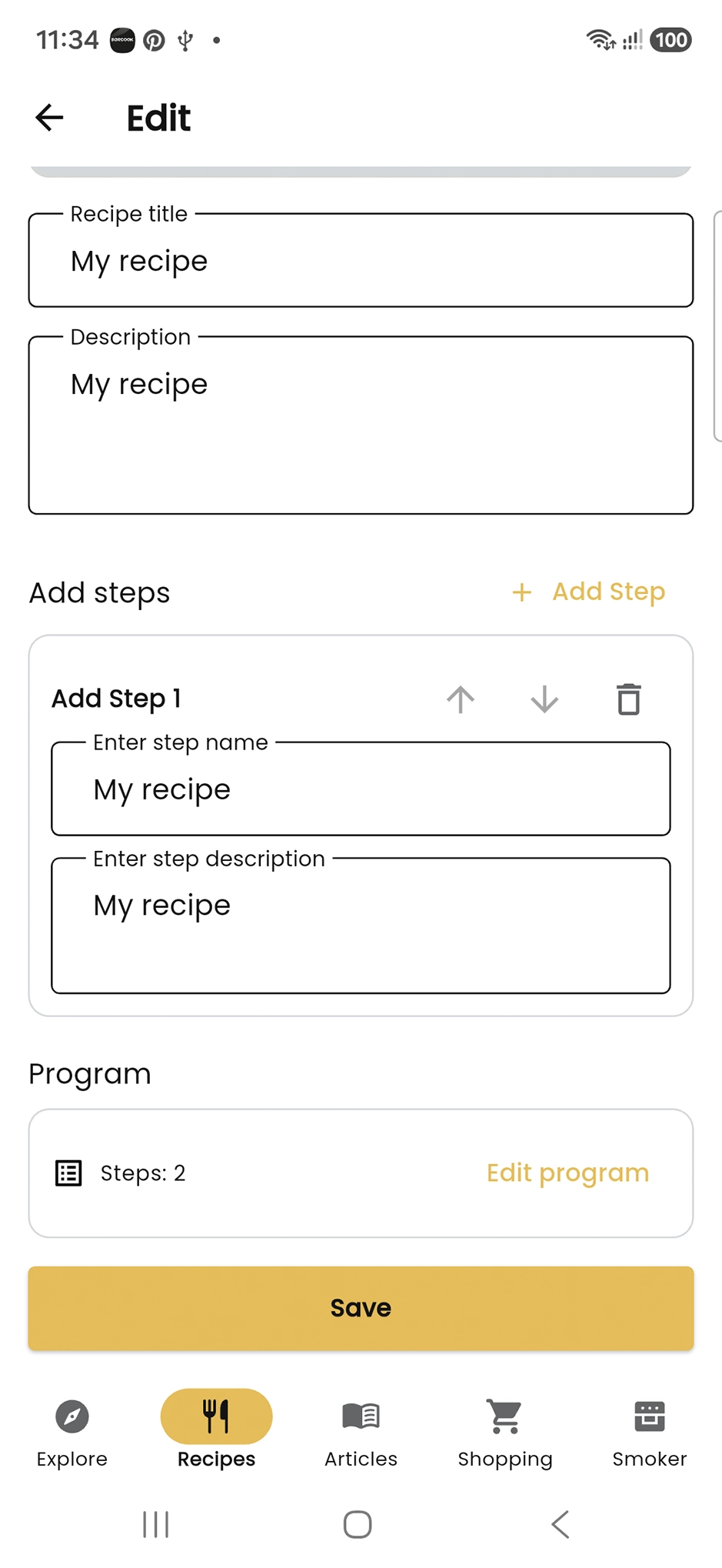 Adding a program to your recipe