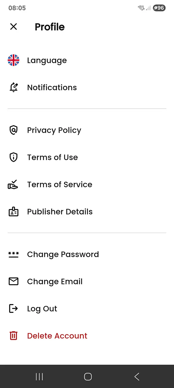 BORCOOK account deletion option