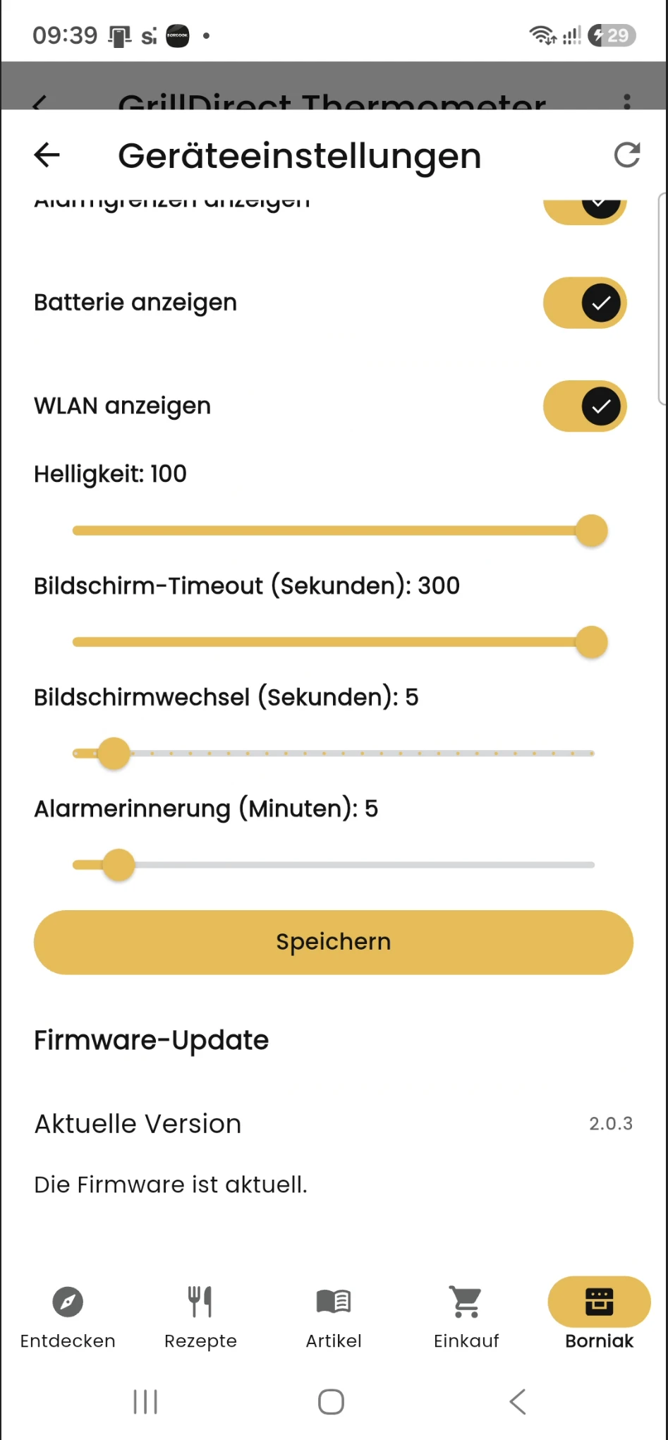 Weitere GrillDirect Displayeinstellungen