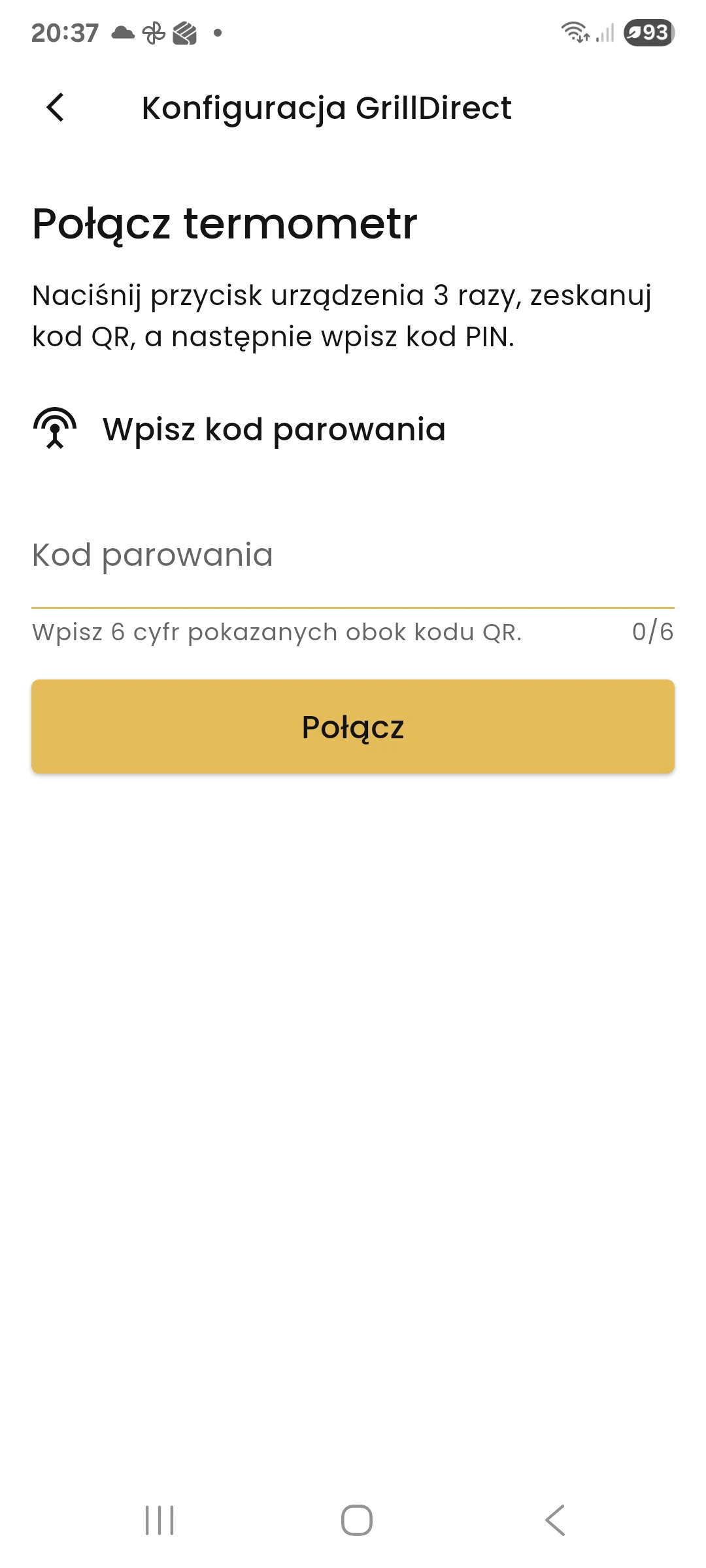 Wprowadzanie kodu parowania GrillDirect