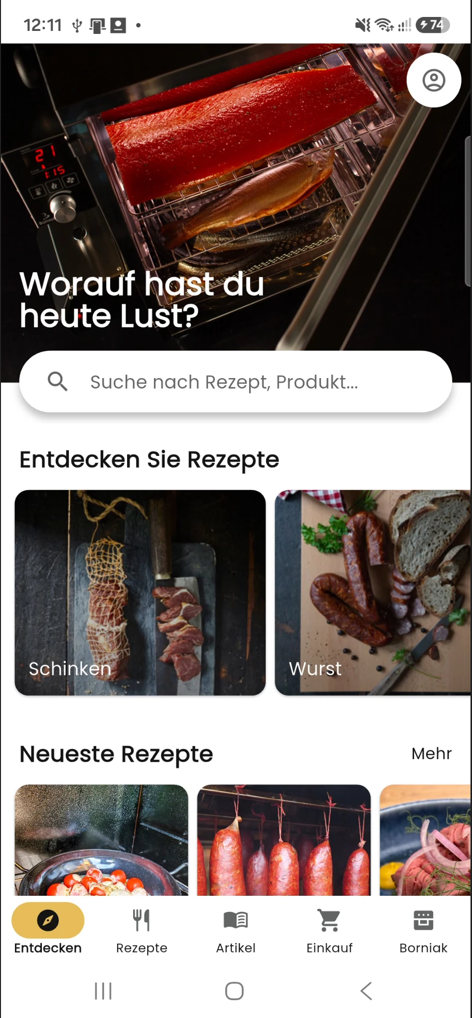 Willkommensbildschirm der BORCOOK App