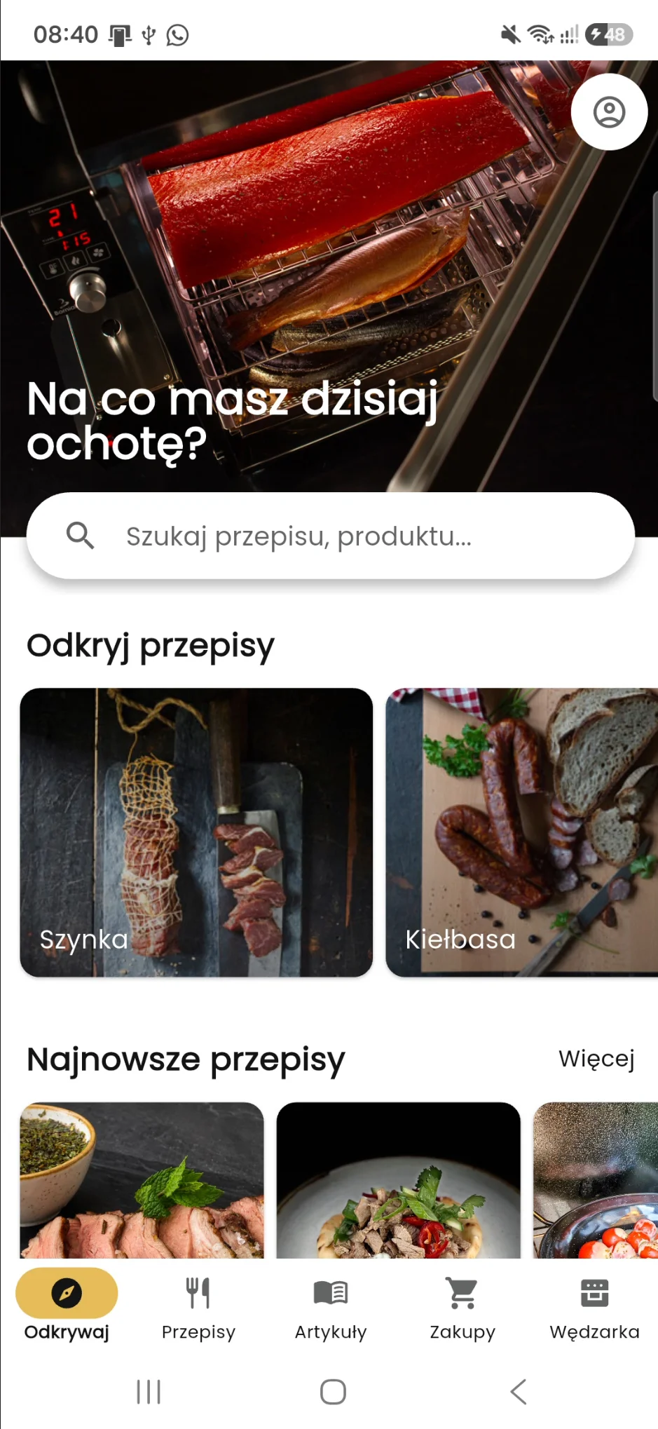 Ekran powitalny aplikacji BORCOOK