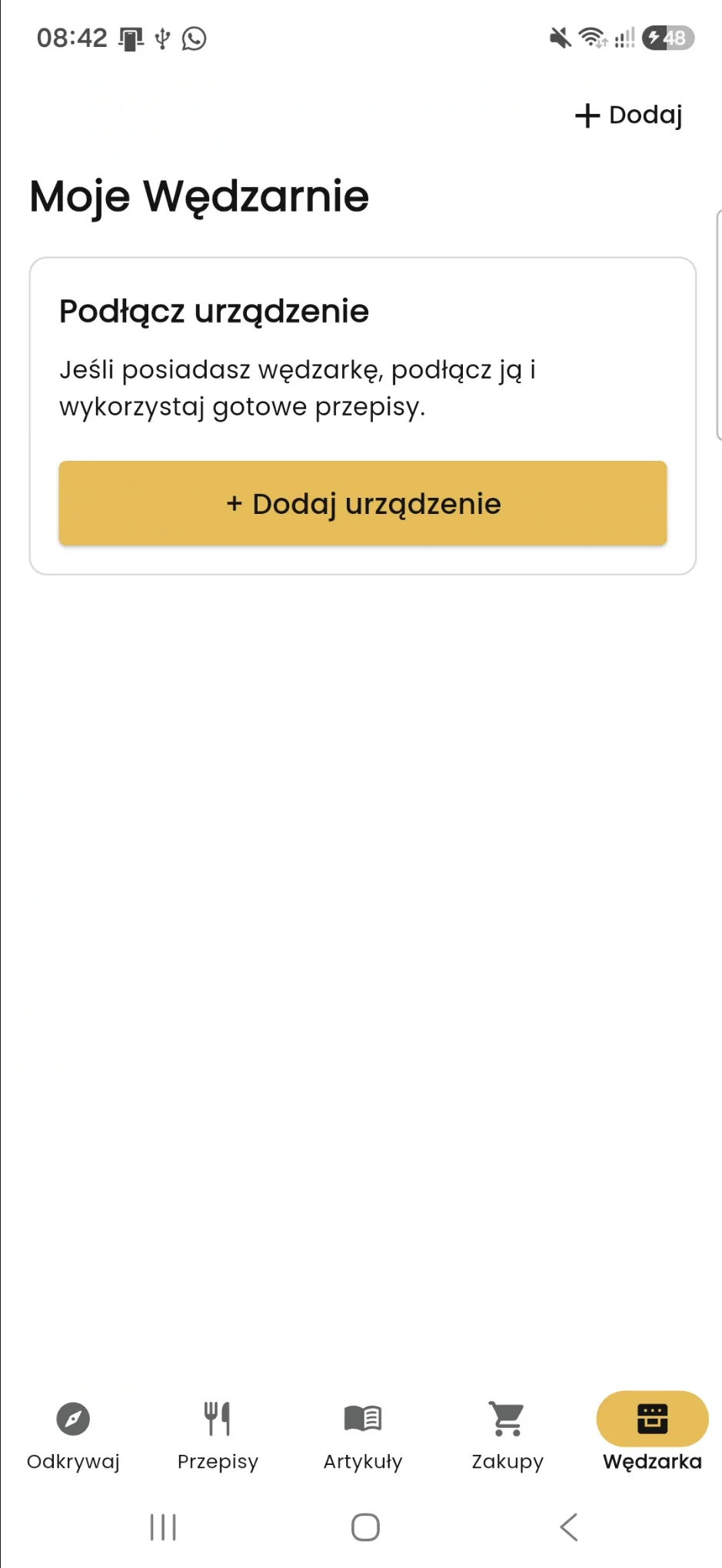 Zakładka Wędzarka i przycisk Dodaj urządzenie w BORCOOK