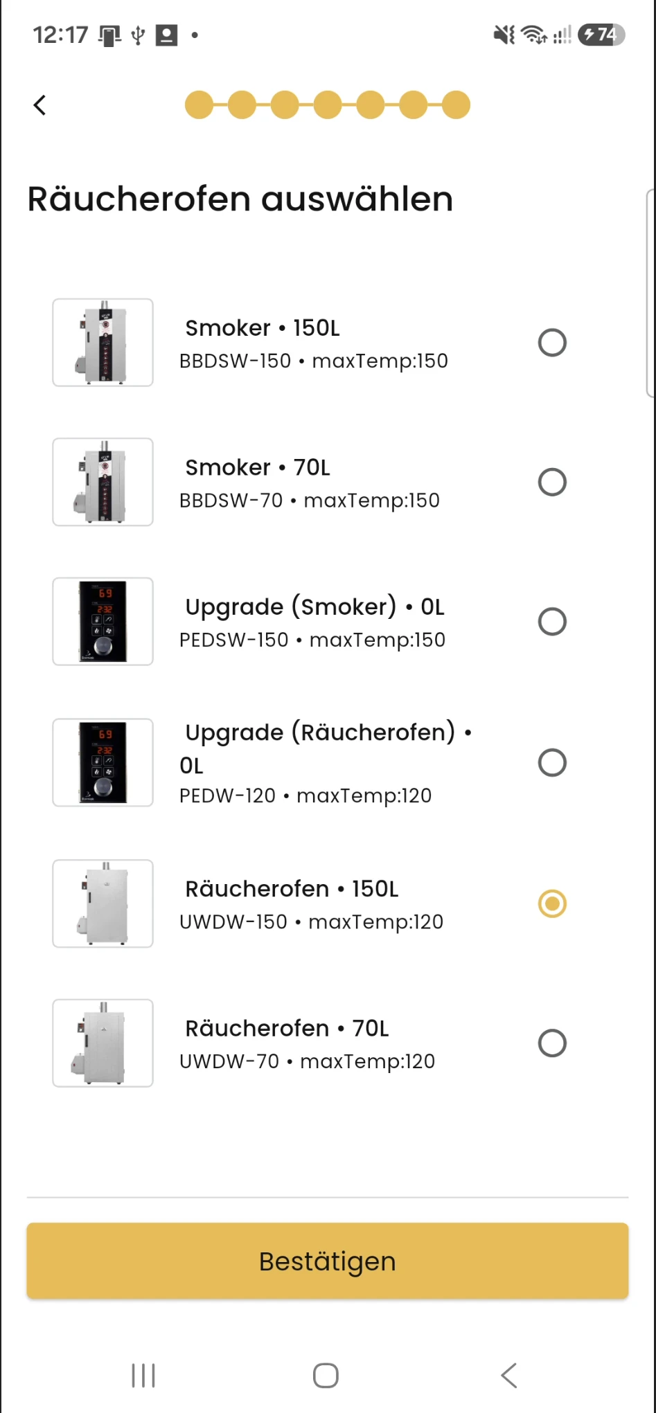 Borniak Räucherofenmodell in BORCOOK auswählen