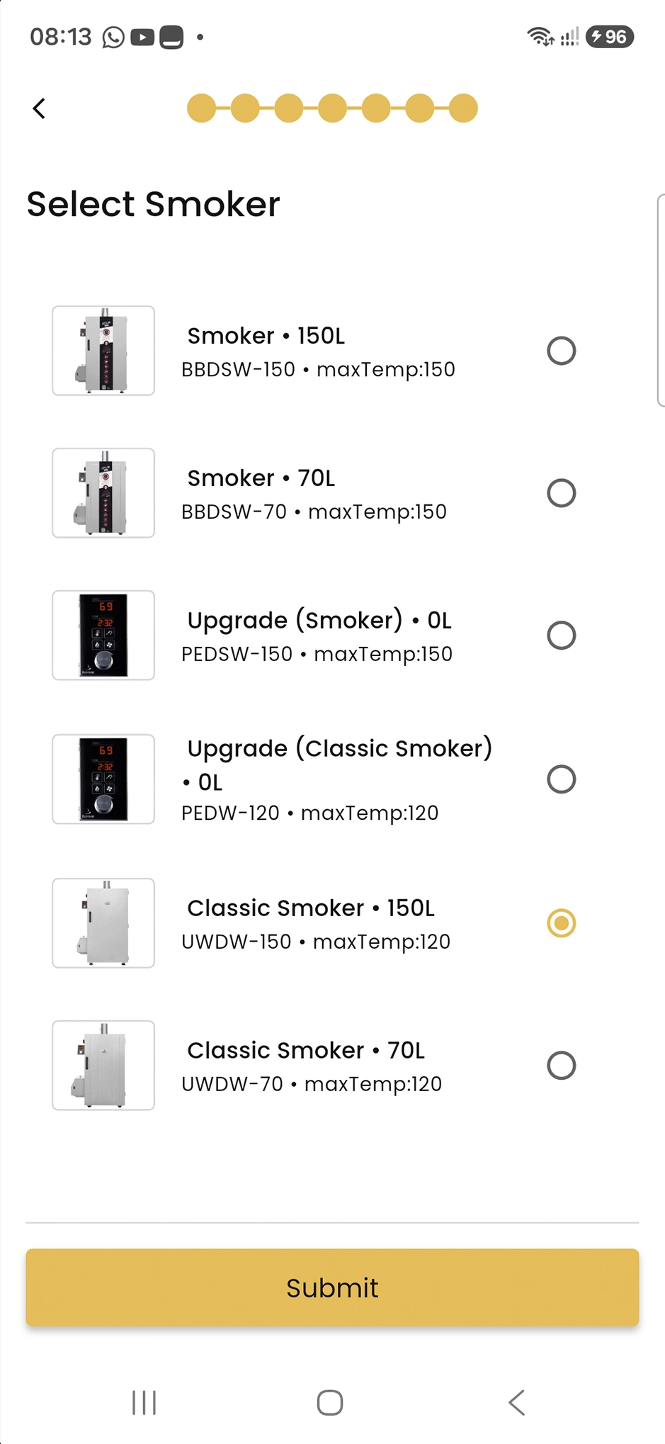 Selecting the Borniak smoker model in BORCOOK