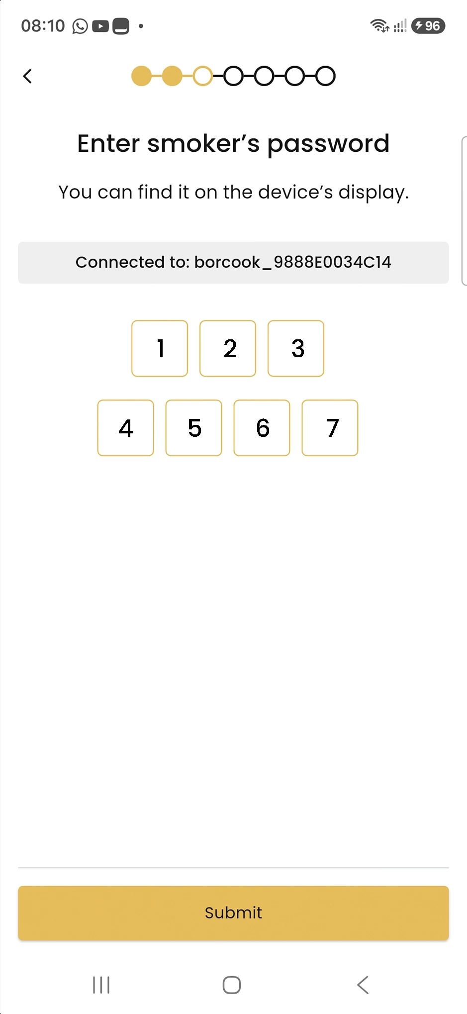 Entering the code in the BORCOOK app