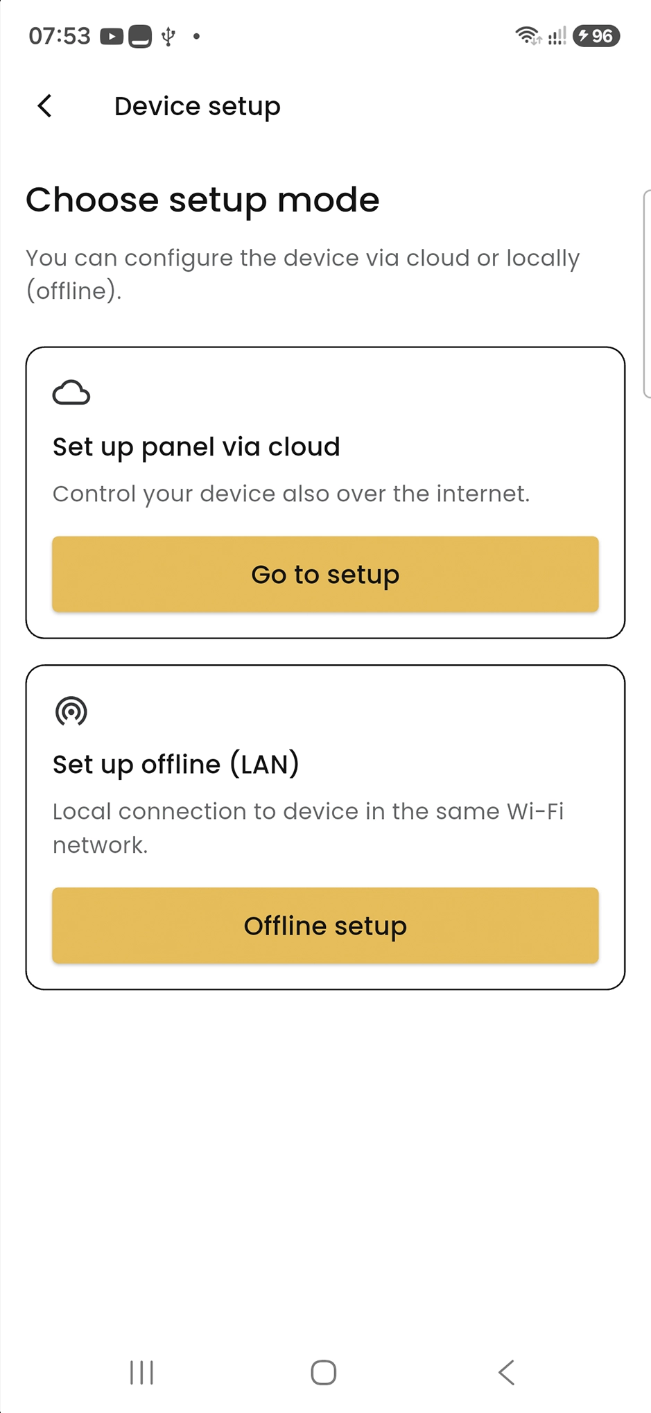Choosing a smoker setup method in the BORCOOK app