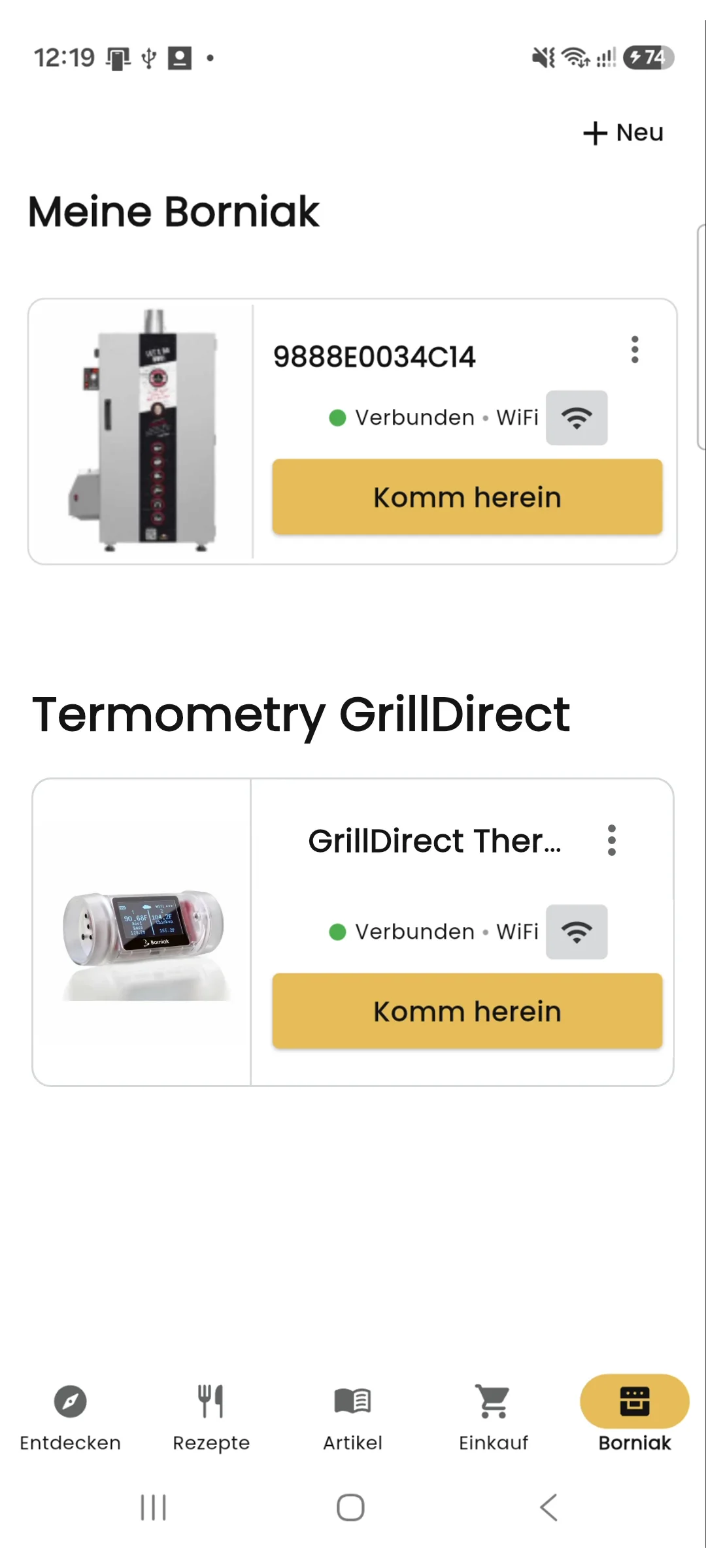 BORCOOK Geräteliste nach dem Koppeln
