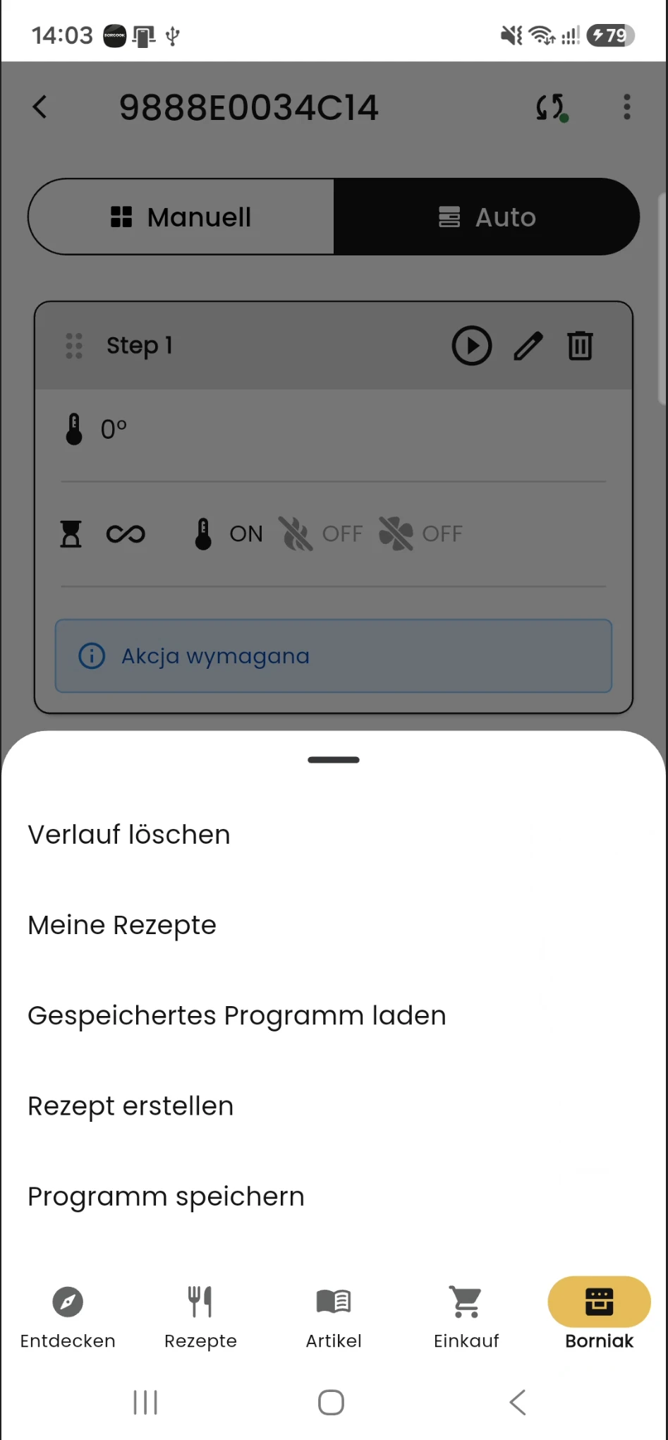 Programmenü BORCOOK