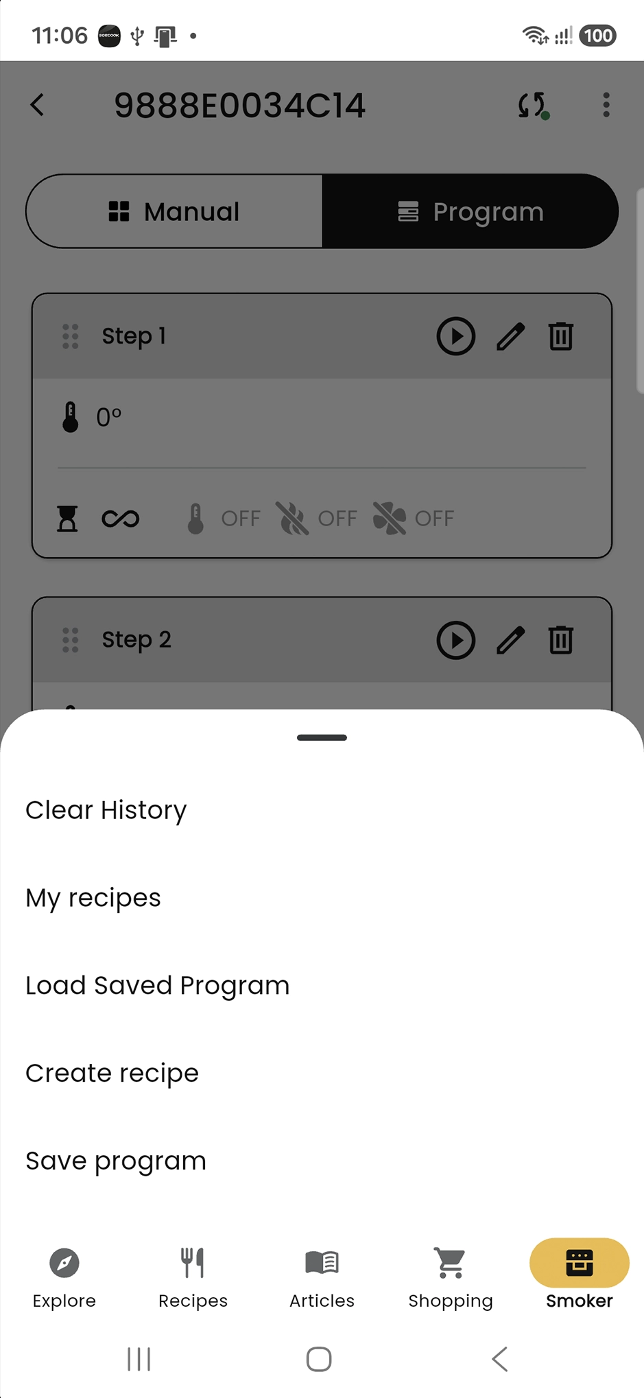 Program menu BORCOOK