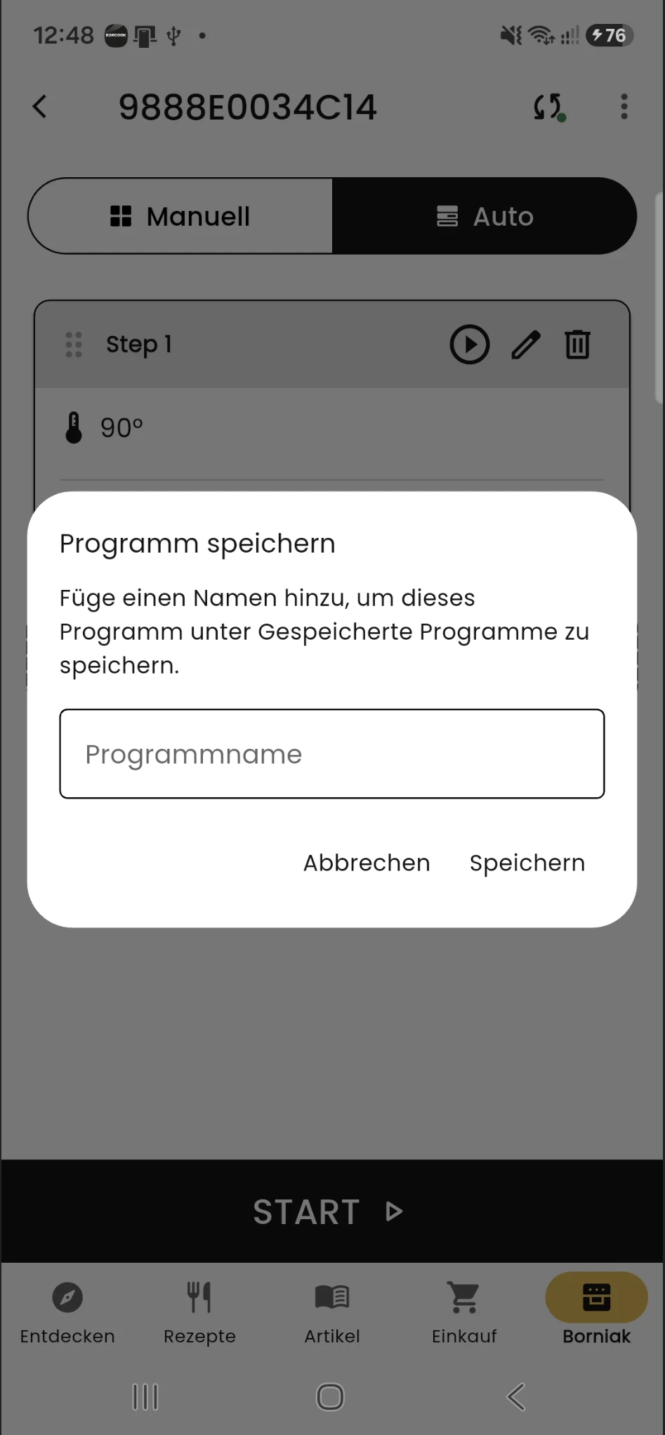 Dialog zum Speichern eines Programms in BORCOOK