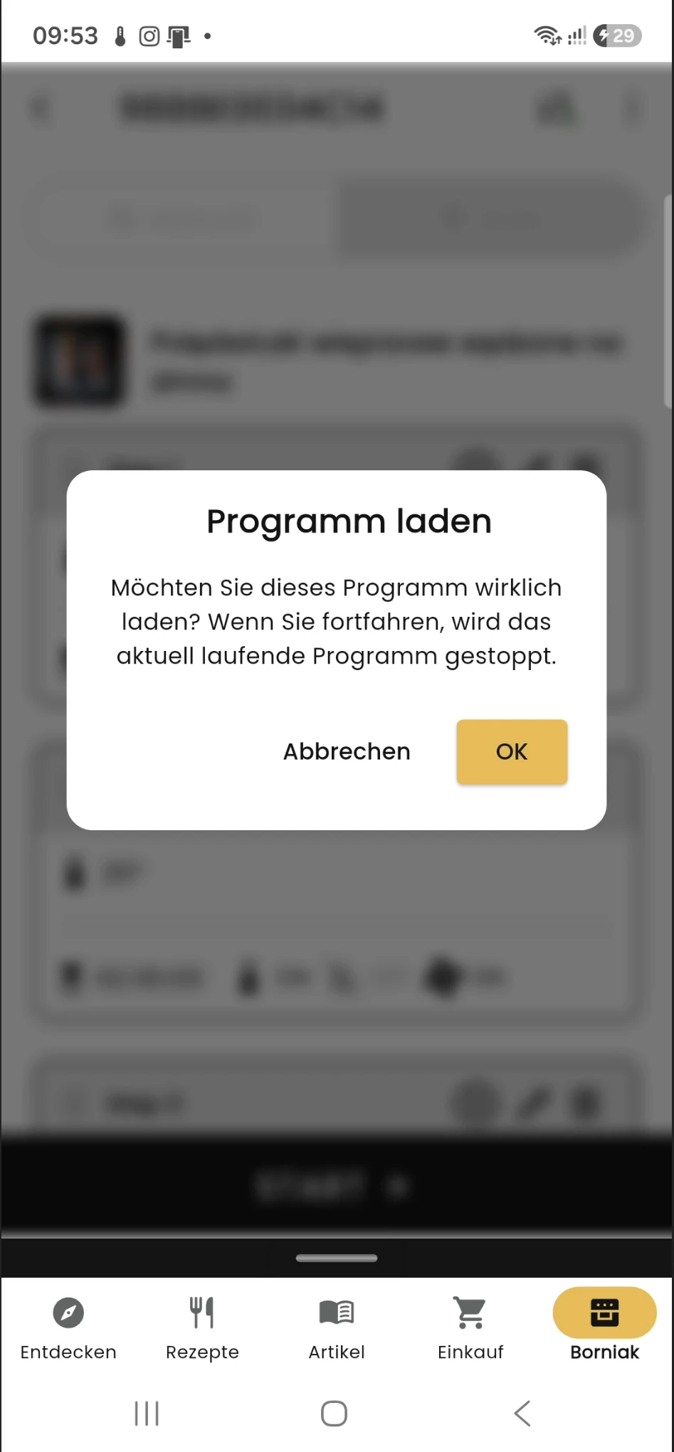 Bestätigung zum Stoppen des aktuellen Programms vor dem Laden eines neuen