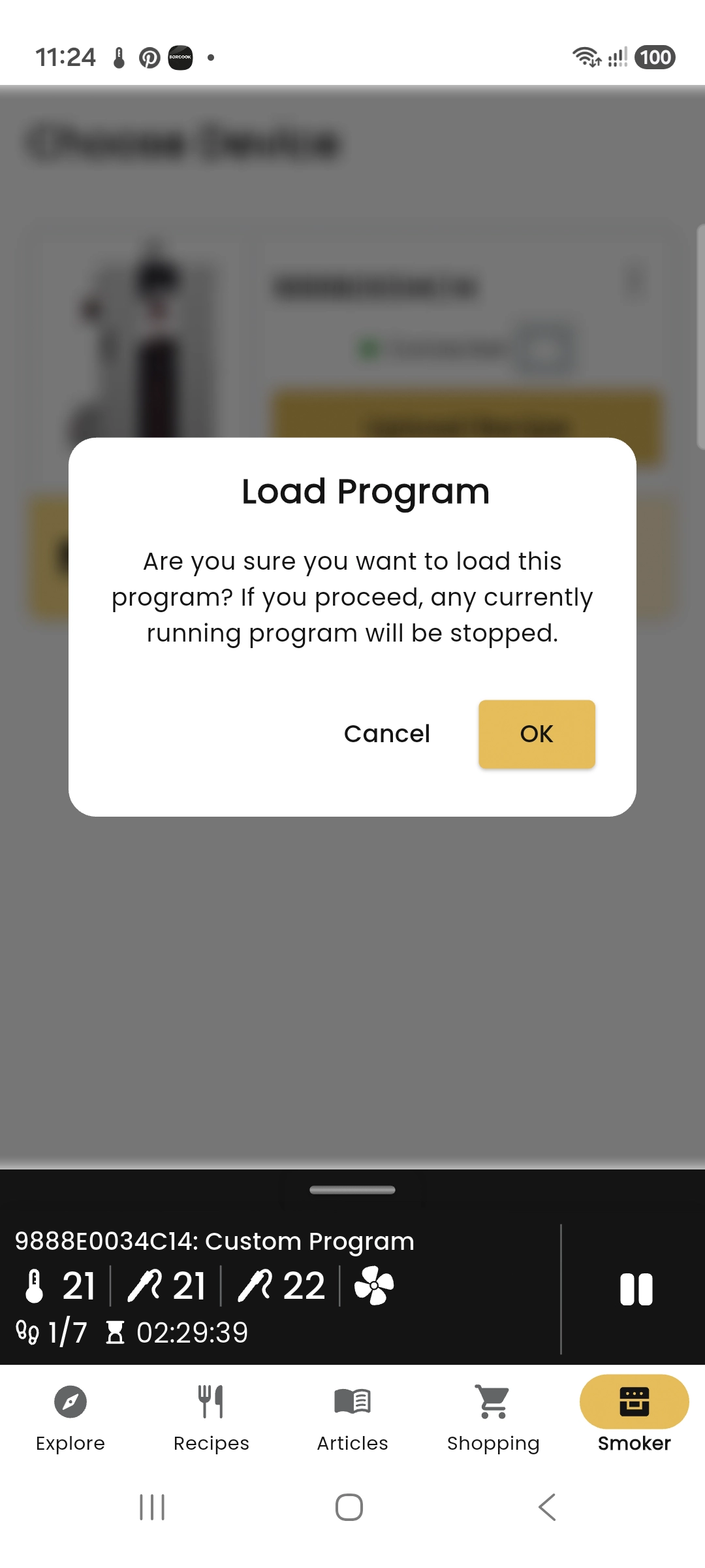 Confirm stopping the current program before loading a new one