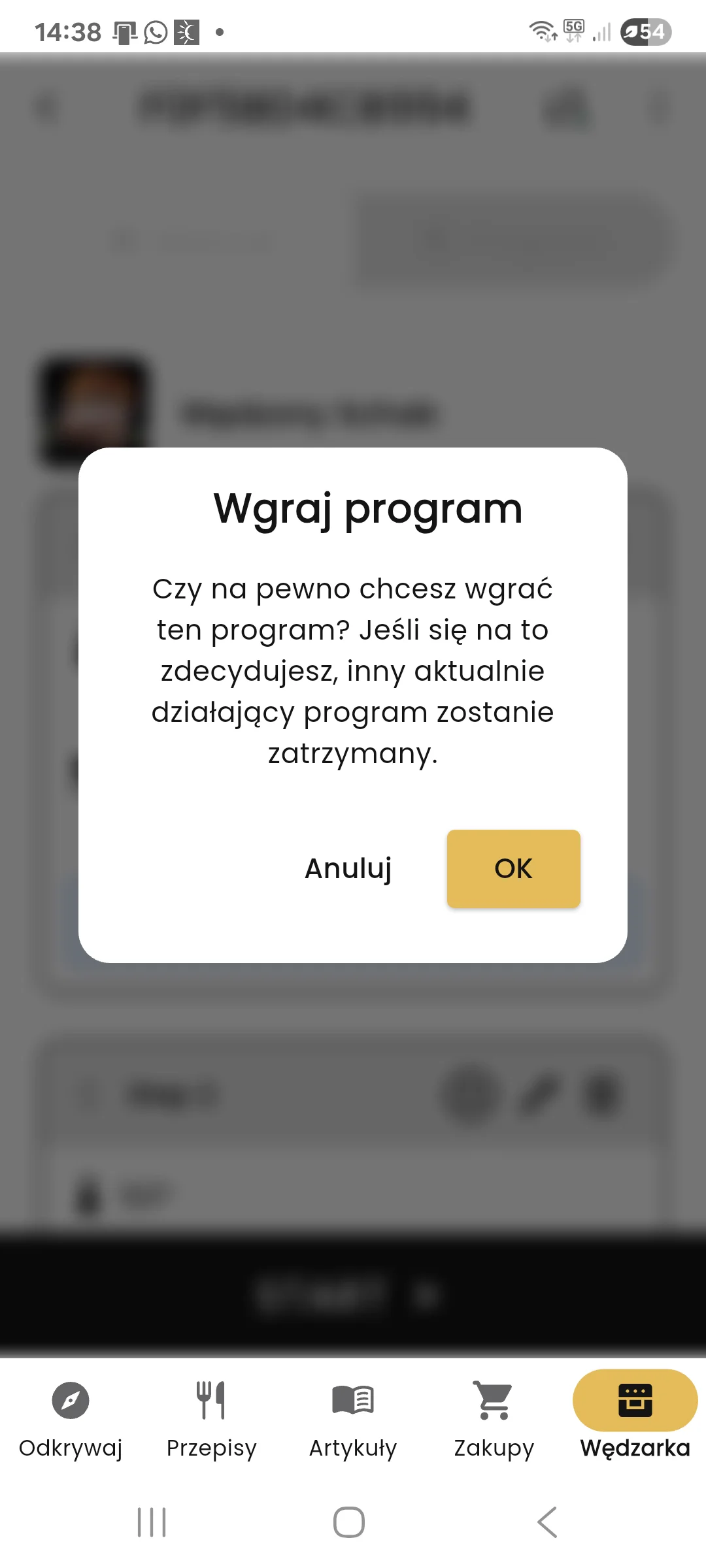 Potwierdzenie przerwania aktualnego programu przed wczytaniem nowego