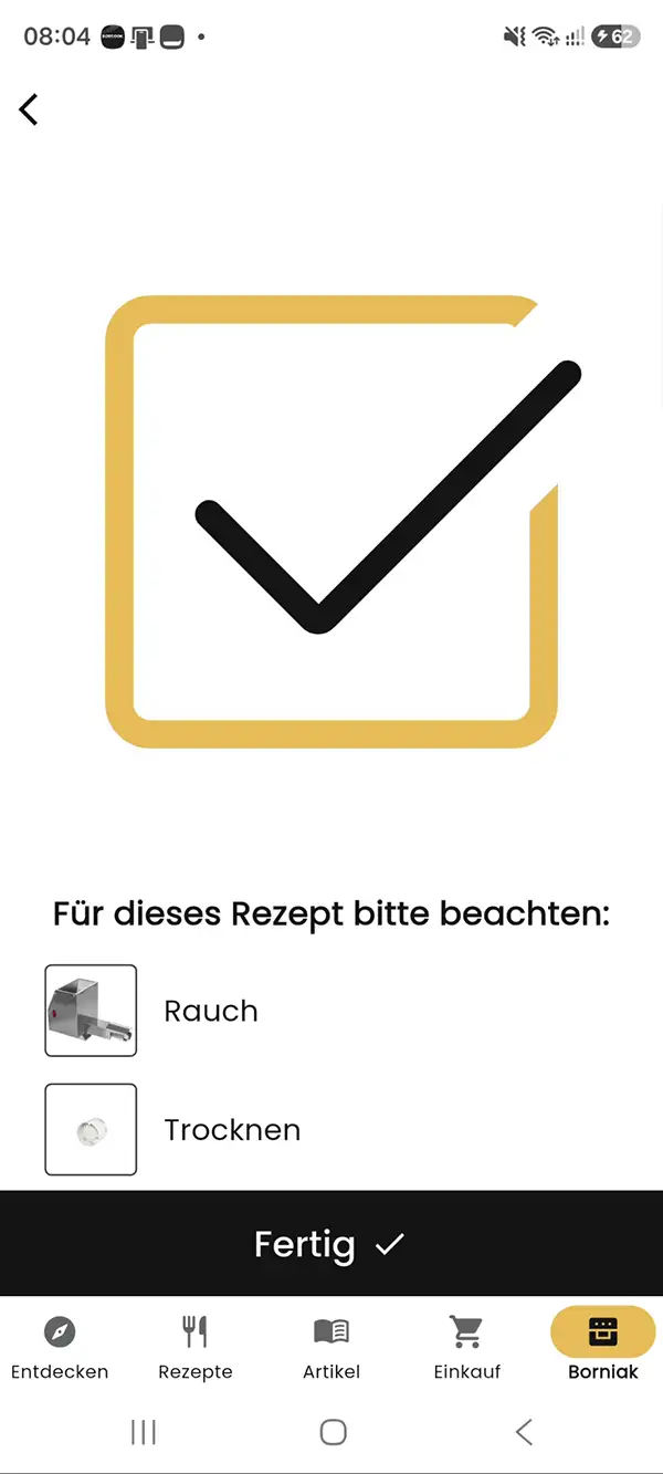 Liste erforderlicher Zutaten