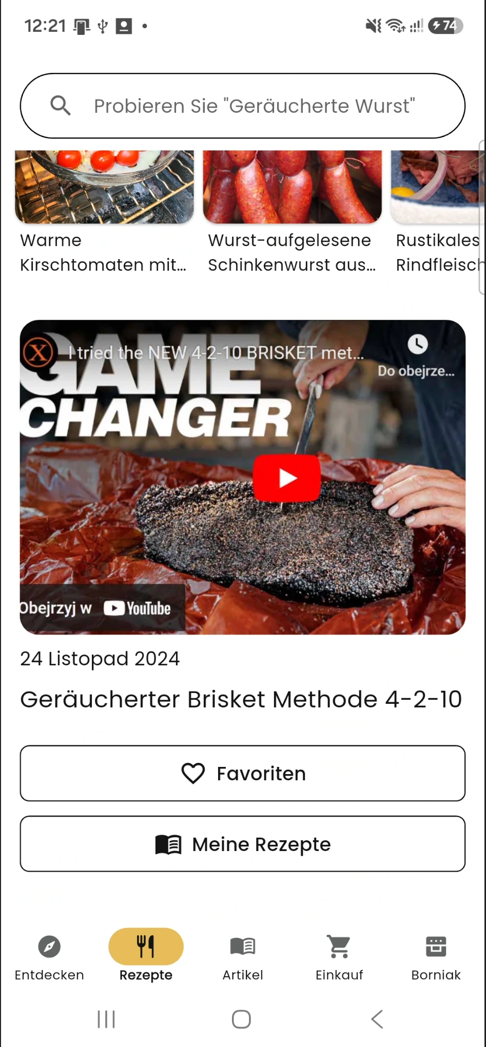 Schaltfläche Meine Rezepte im Tab Rezepte