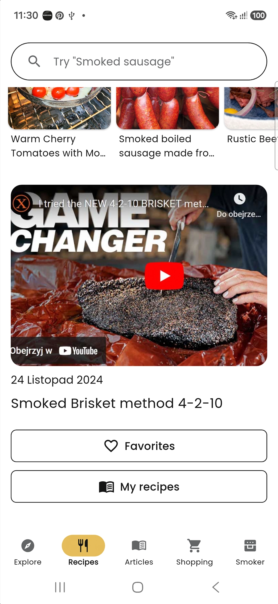 My recipes button in the Recipes tab