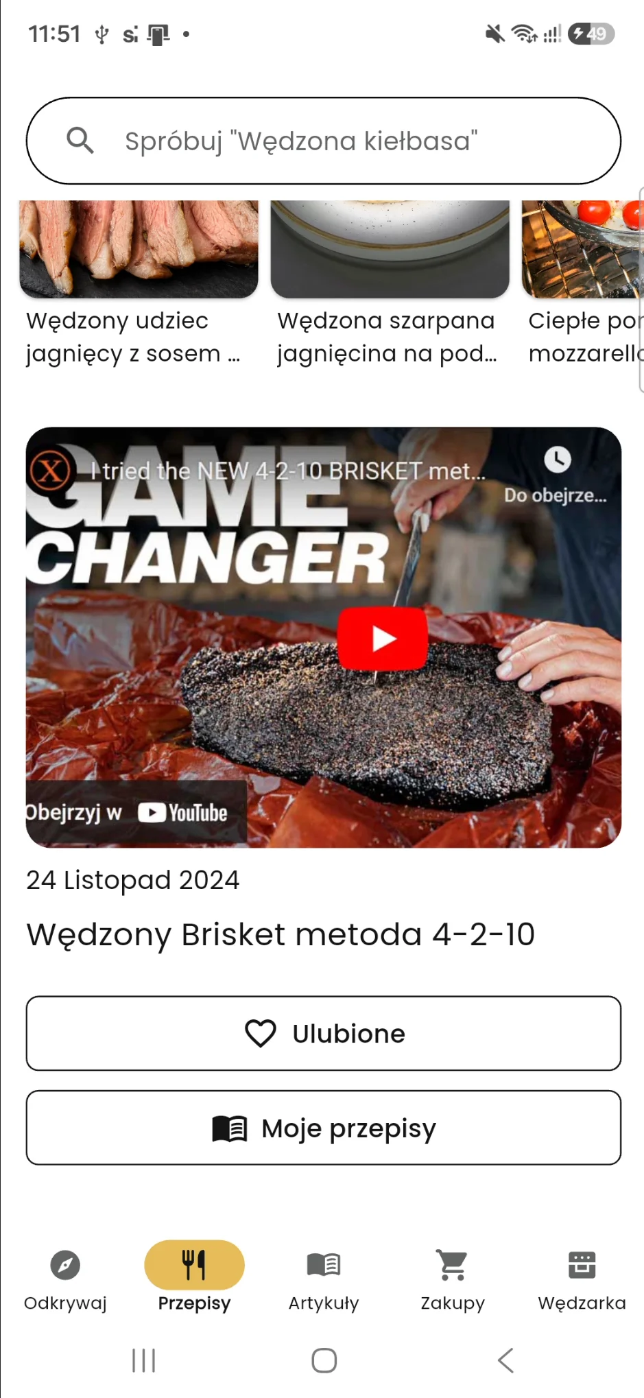 Przycisk Moje przepisy w zakładce Przepisy