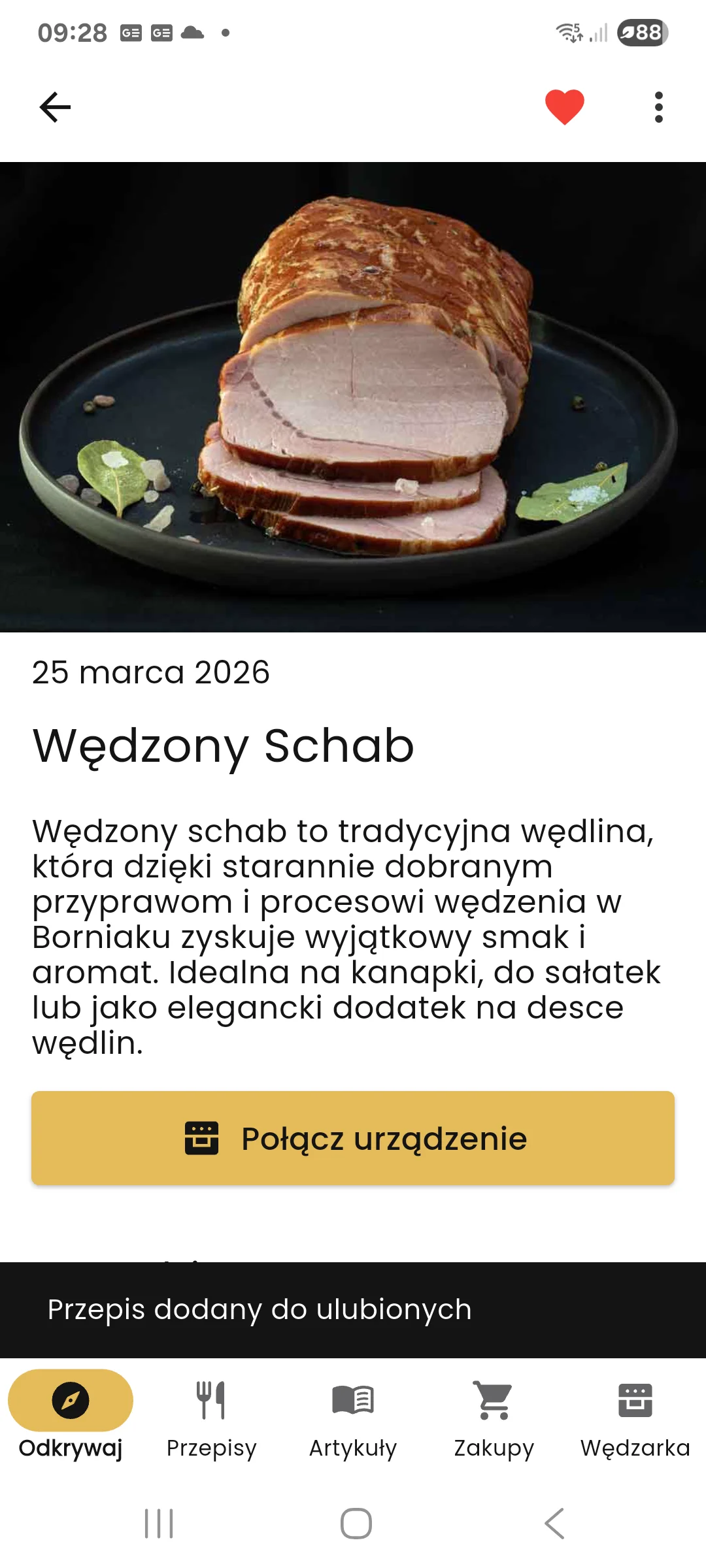 Dodawanie przepisu do ulubionych