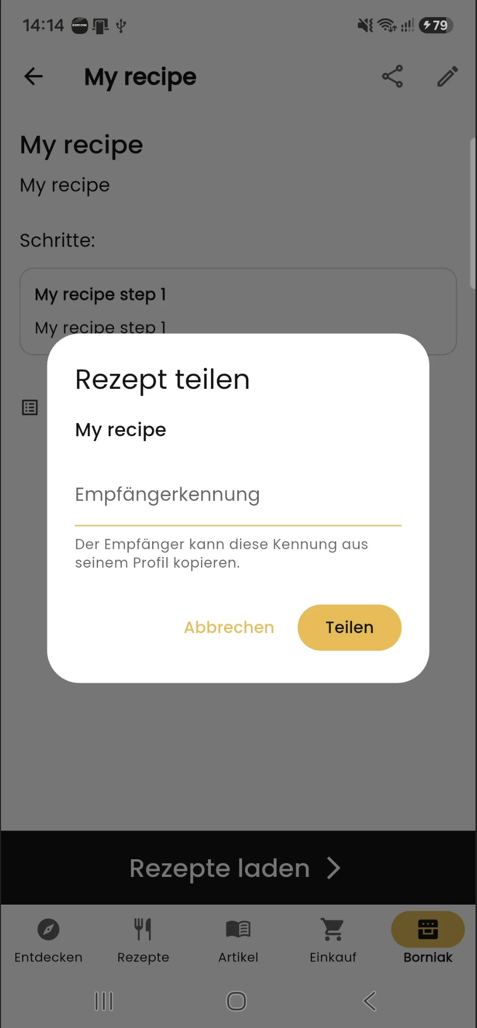 Eigenes Rezept in BORCOOK teilen